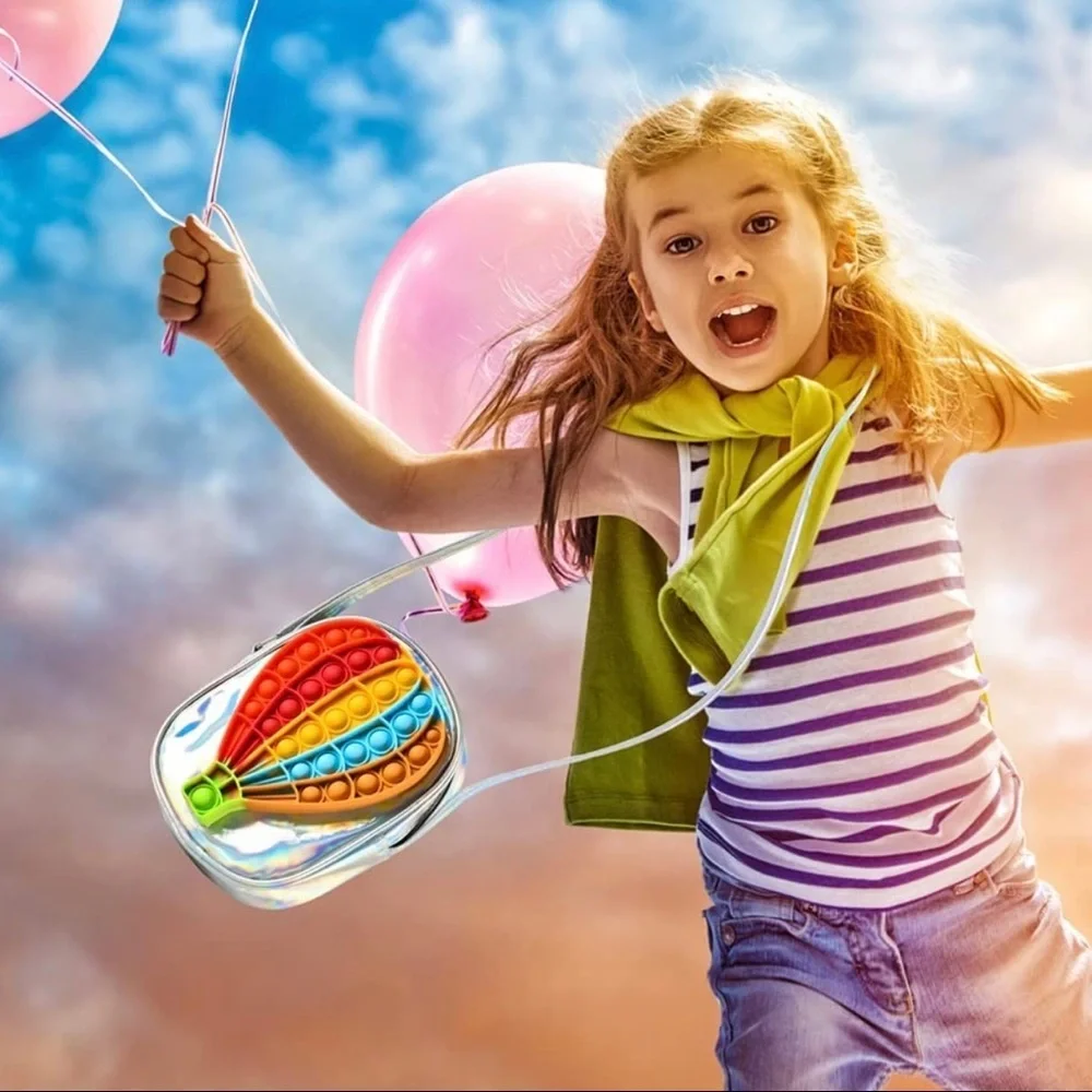 New Pop Fidget Purse Shoulder Bag Hot Air Balloon with Sensory Toys